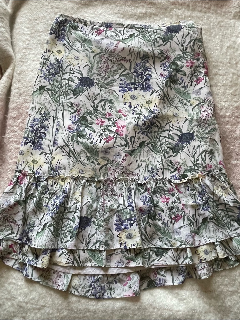 LOFT Floral Ruffle Tiered Skirt - White Multi